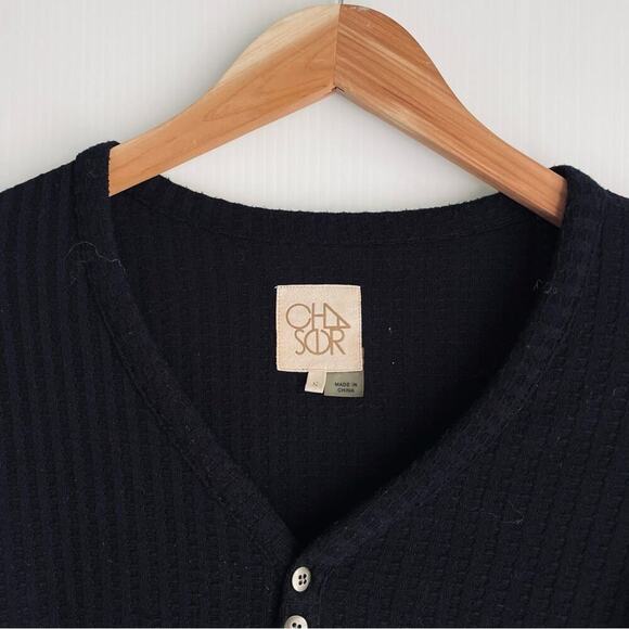 Chaser waffle thermal style fabric long sleeve shirt v-neck button detail size s - Picture 8 of 8